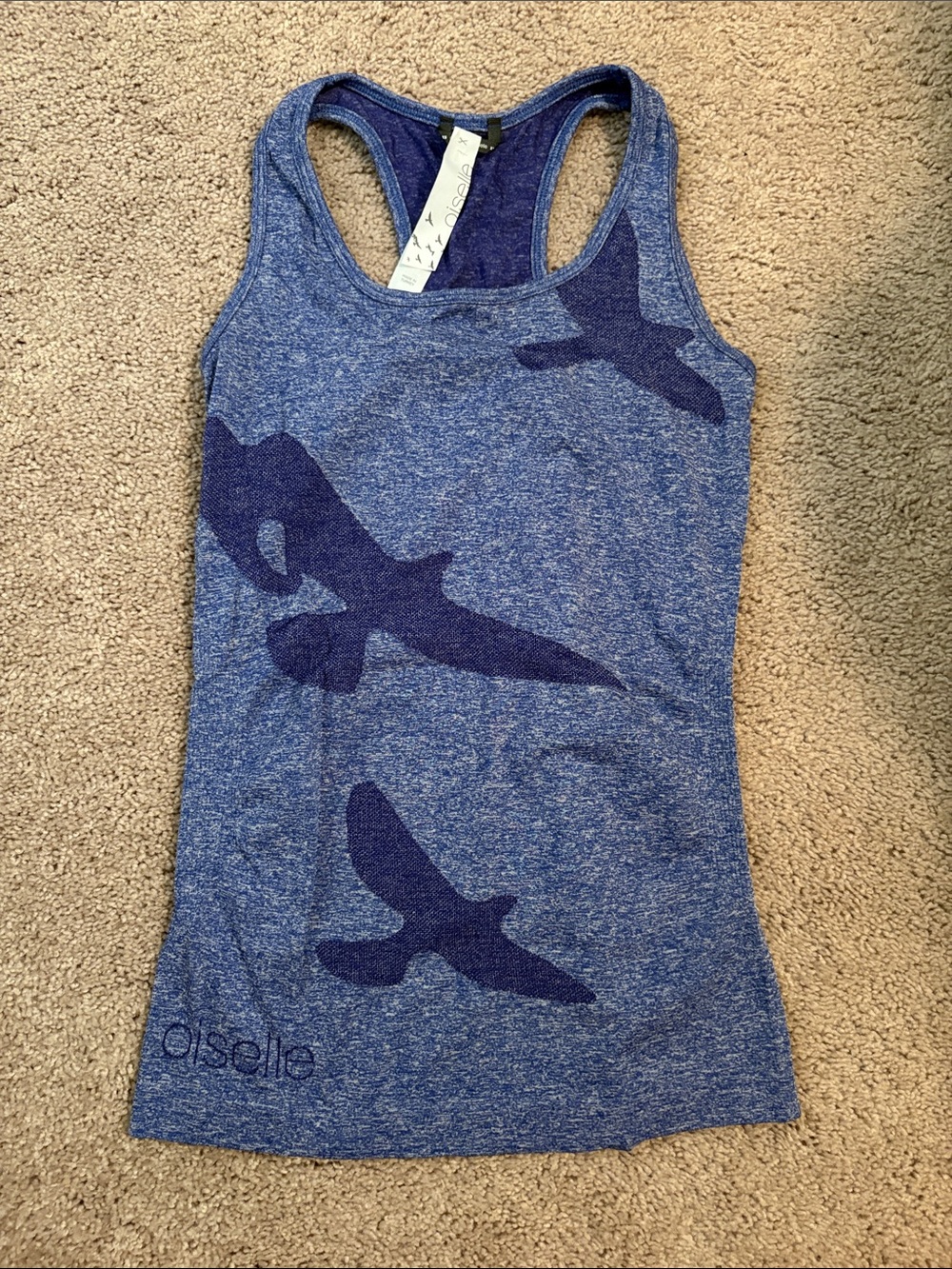 Oiselle Blue Flyte Tank with Bird Motif